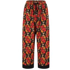 Henelle Orange Red Black Floral Lounge Pant Straight Leg Pull-On L
